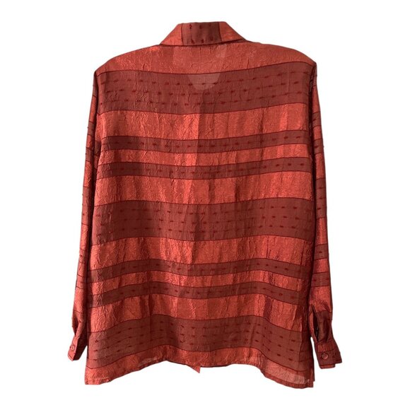 Alfred Dunner Women’s Size 12 Burnt Orange Sheer Textured Stripe Button-Front Bl - Picture 3 of 6
